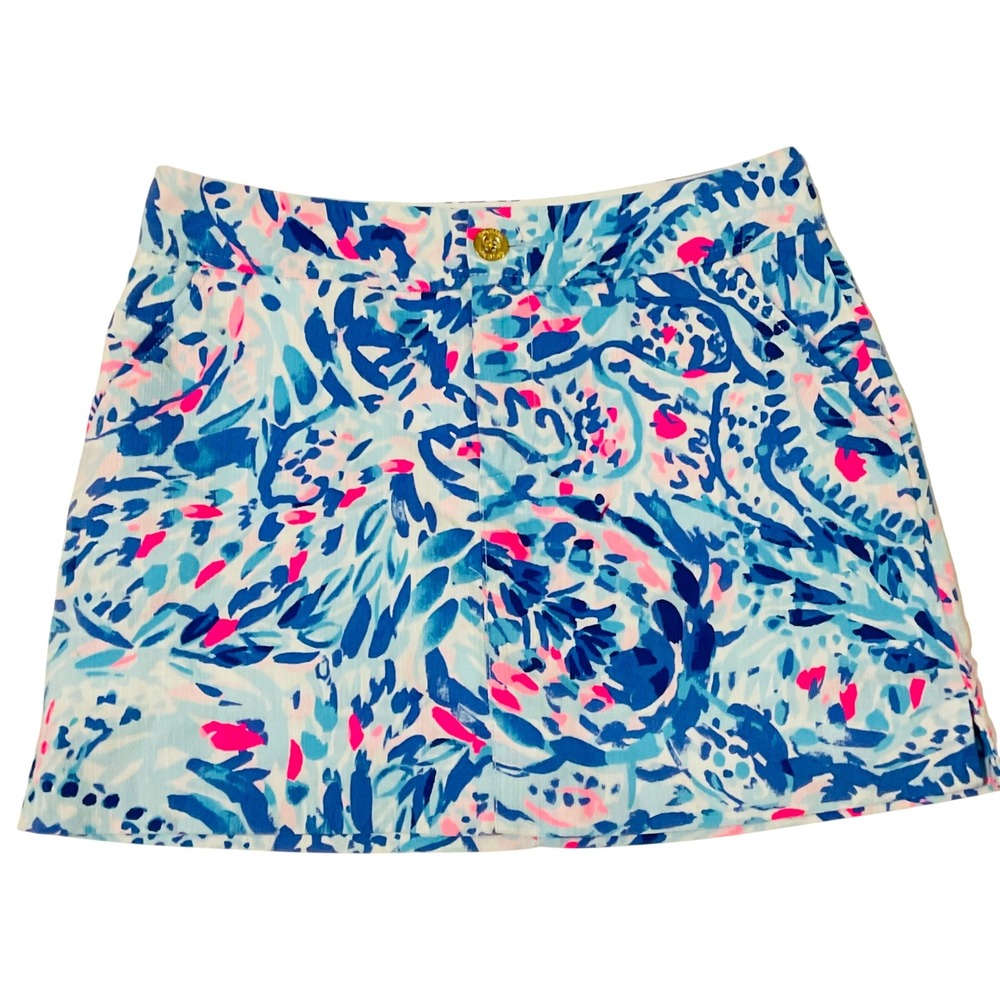 Lilly Pulitzer women's NIKKI blue pink floral mini skirt skort XS 2 resort beach